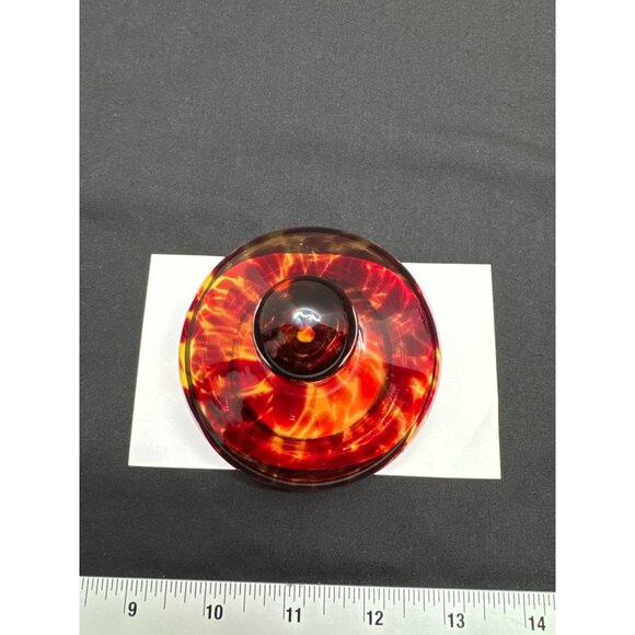 Vintage Art Glass Replacement Lid With Ball Top Swirling Amber & Red Cheetah Des - Picture 7 of 7